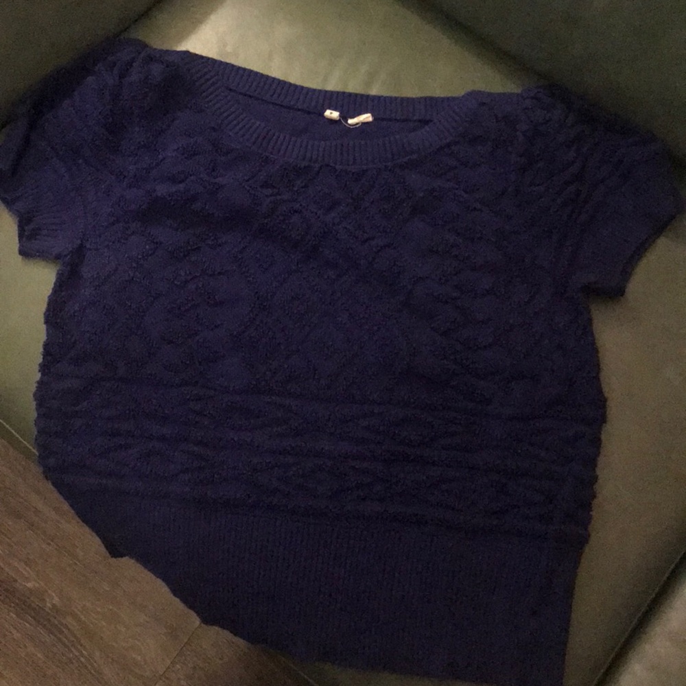 Blue terry cloth boat neck sweater